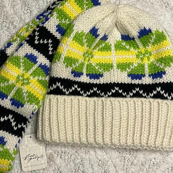 Free People Northern Lights Beanie + Scarf Hat Ivory Green Blue Yellow Black main image 13